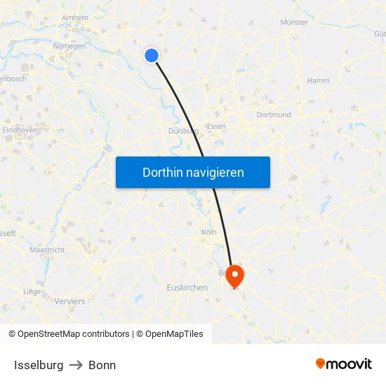 Isselburg to Bonn map