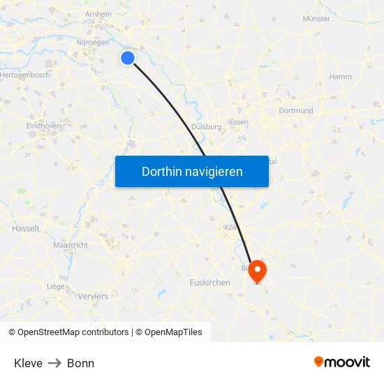 Kleve to Bonn map