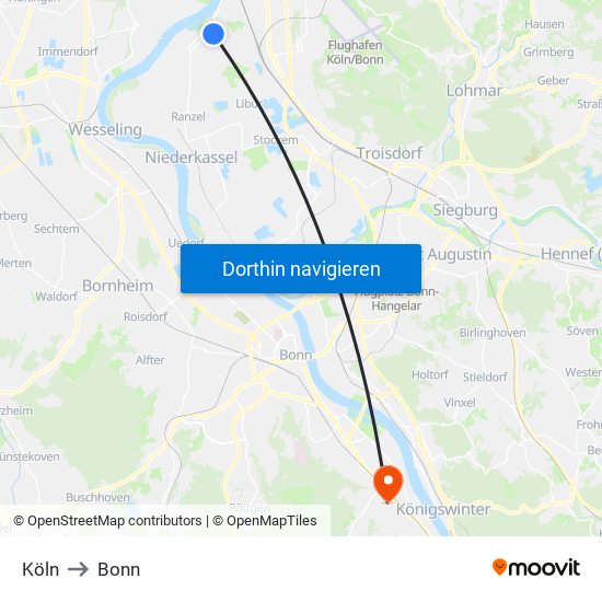 Köln to Bonn map