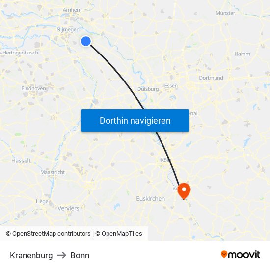 Kranenburg to Bonn map