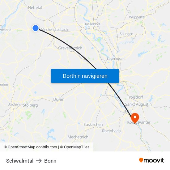 Schwalmtal to Bonn map