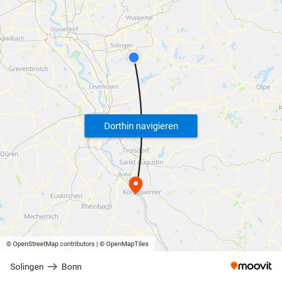 Solingen to Bonn map