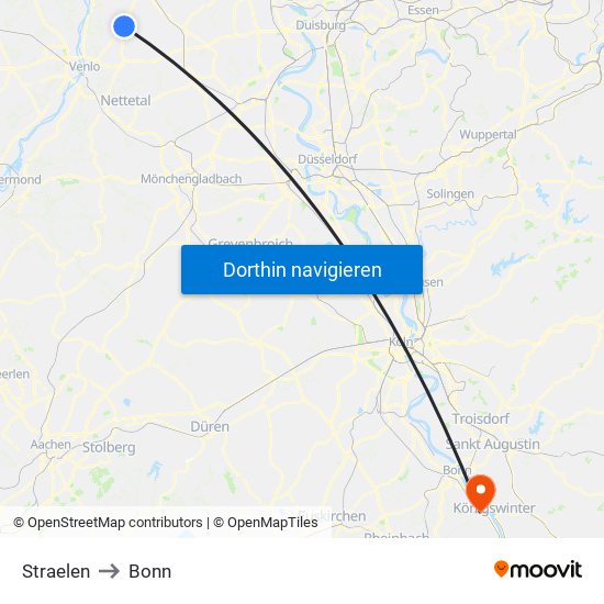 Straelen to Bonn map