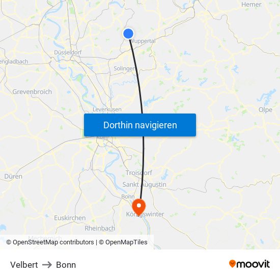 Velbert to Bonn map