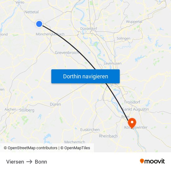 Viersen to Bonn map