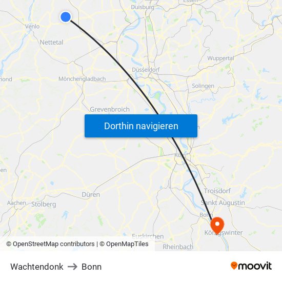 Wachtendonk to Bonn map