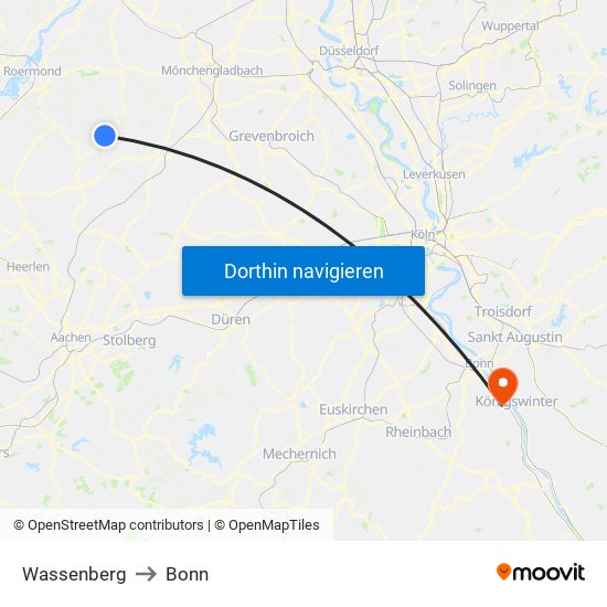 Wassenberg to Bonn map