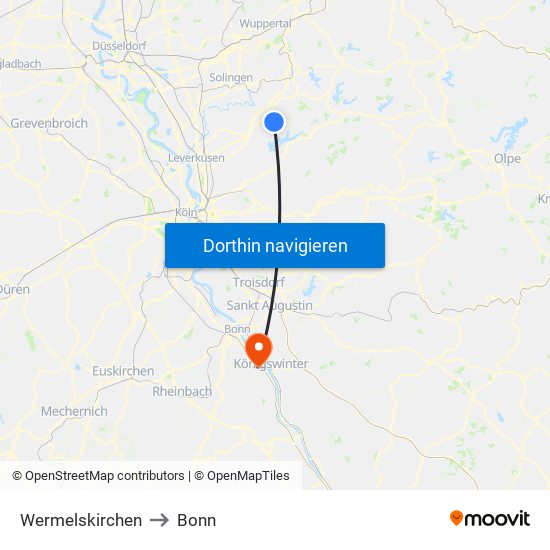 Wermelskirchen to Bonn map