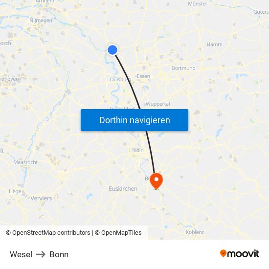 Wesel to Bonn map