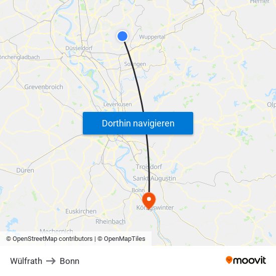 Wülfrath to Bonn map