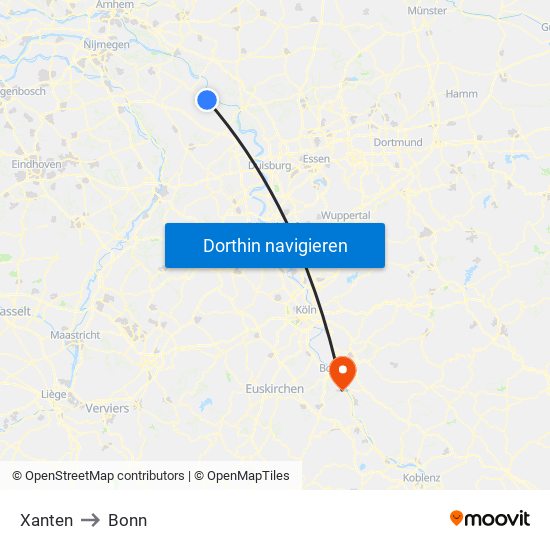 Xanten to Bonn map