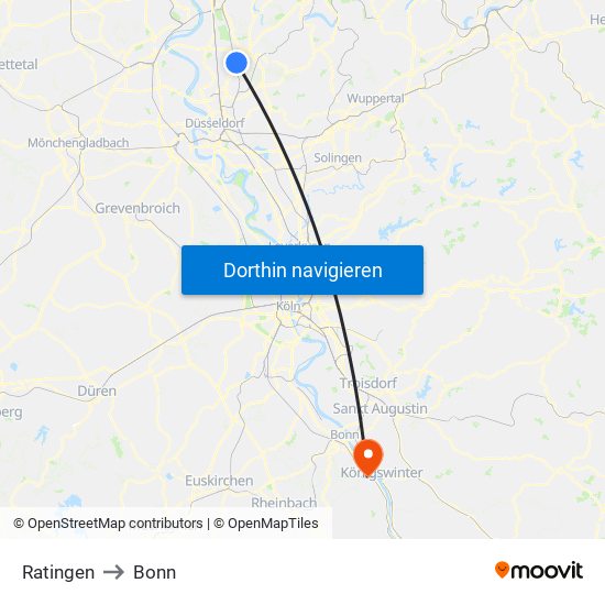 Ratingen to Bonn map