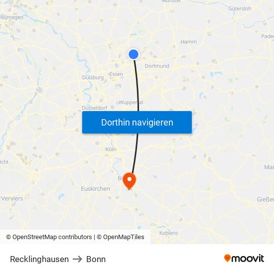 Recklinghausen to Bonn map