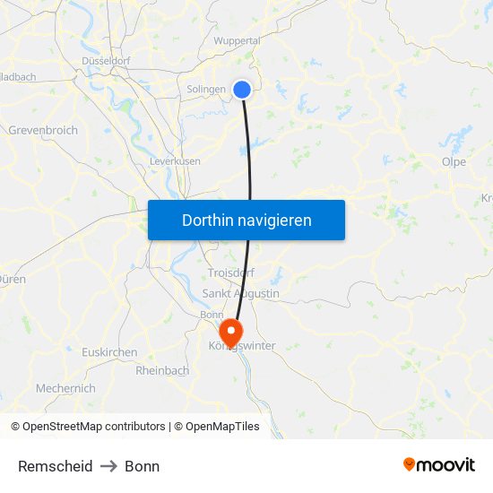 Remscheid to Bonn map