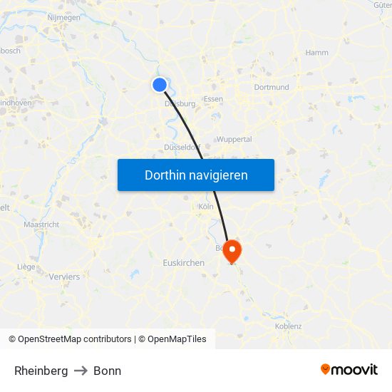 Rheinberg to Bonn map