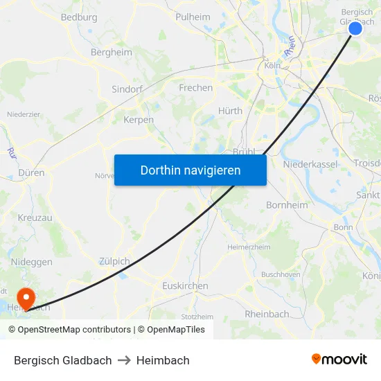 Bergisch Gladbach to Heimbach map