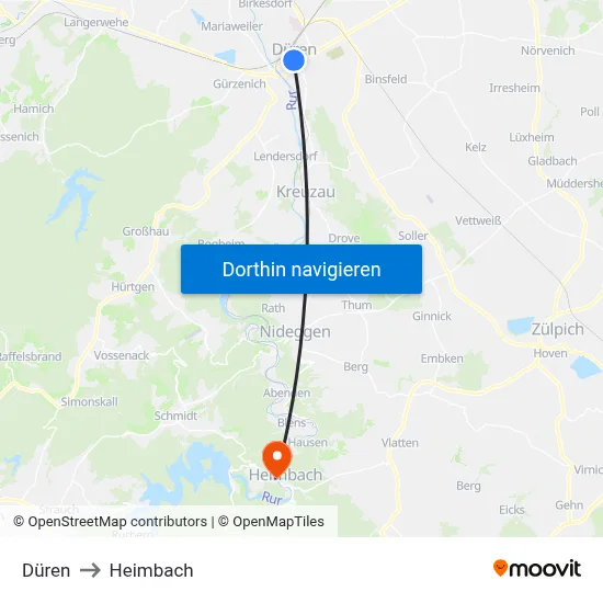 Düren to Heimbach map
