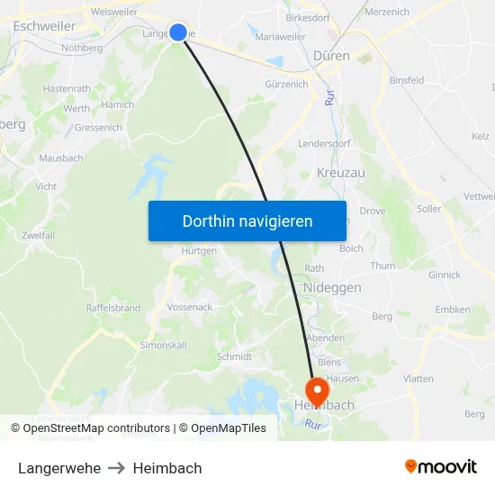 Langerwehe to Heimbach map