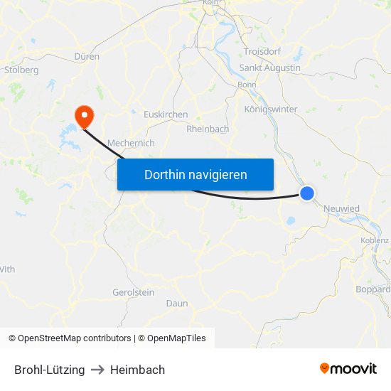 Brohl-Lützing to Heimbach map