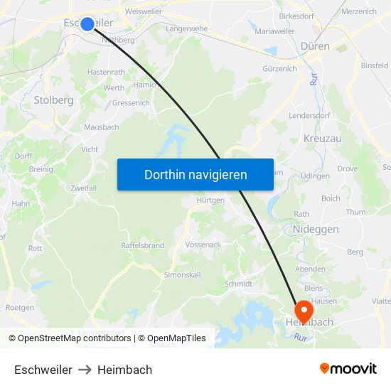 Eschweiler to Heimbach map