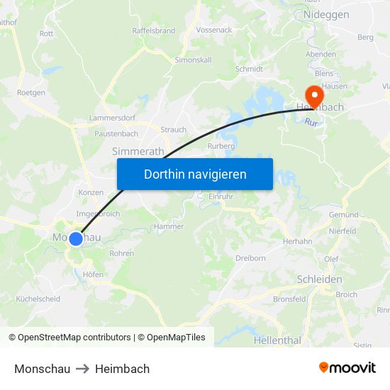 Monschau to Heimbach map