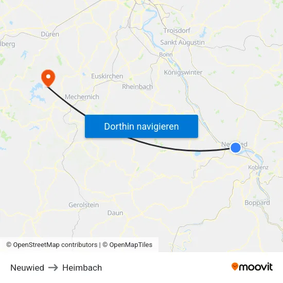 Neuwied to Heimbach map