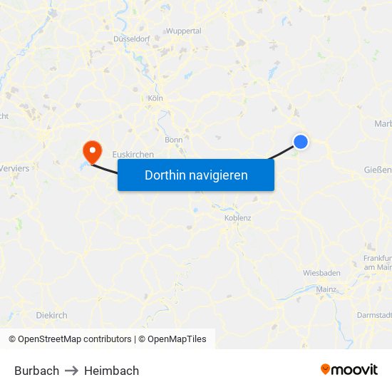 Burbach to Heimbach map