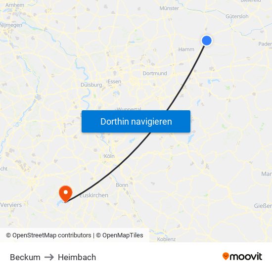 Beckum to Heimbach map