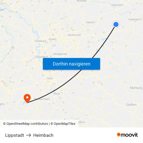 Lippstadt to Heimbach map