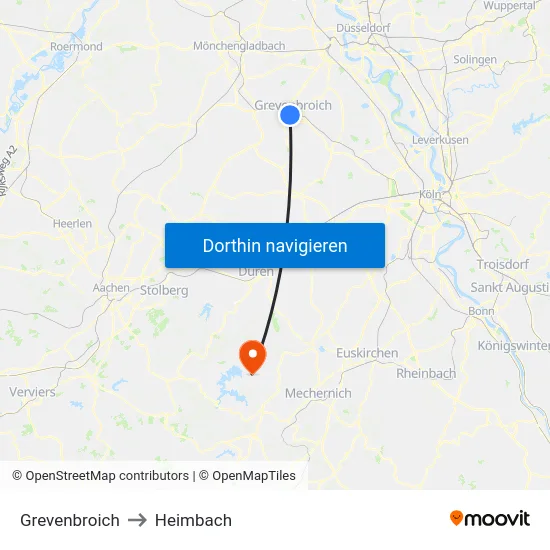 Grevenbroich to Heimbach map