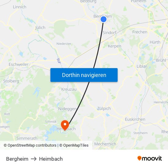 Bergheim to Heimbach map