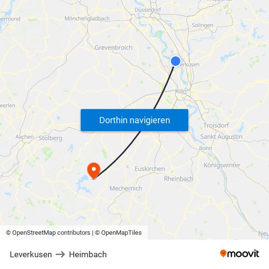 Leverkusen to Heimbach map