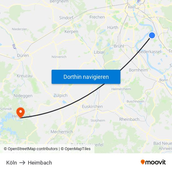 Köln to Heimbach map