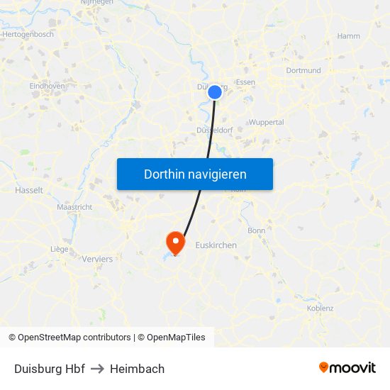 Duisburg Hbf to Heimbach map