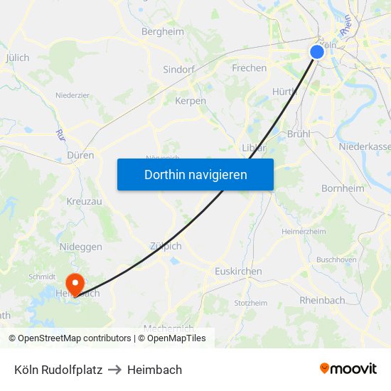 Köln Rudolfplatz to Heimbach map