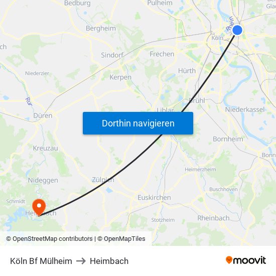 Köln Bf Mülheim to Heimbach map