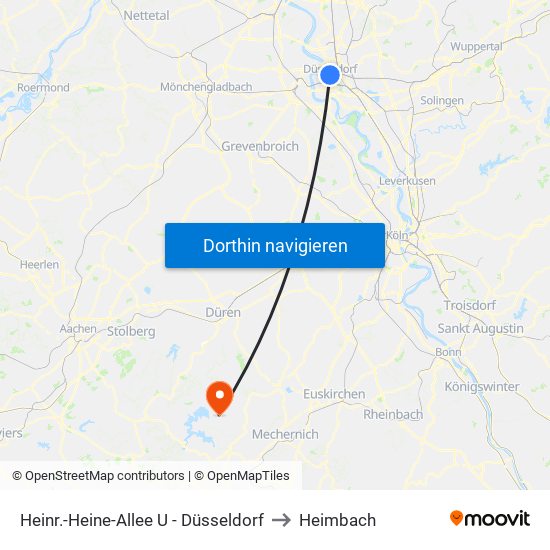 Heinr.-Heine-Allee U - Düsseldorf to Heimbach map