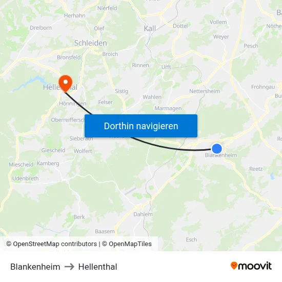 Blankenheim to Hellenthal map