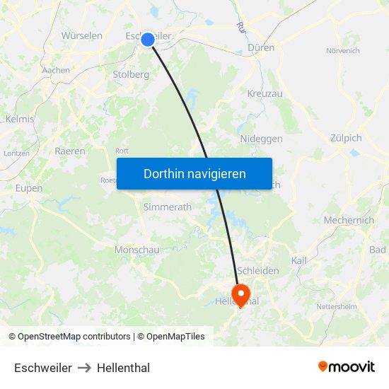 Eschweiler to Hellenthal map