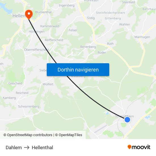 Dahlem to Hellenthal map