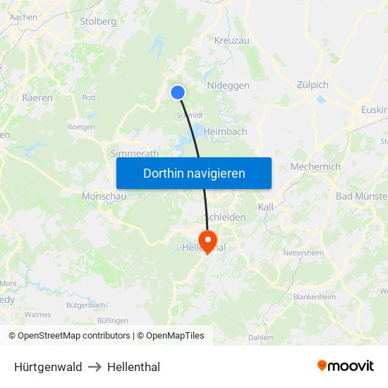 Hürtgenwald to Hellenthal map
