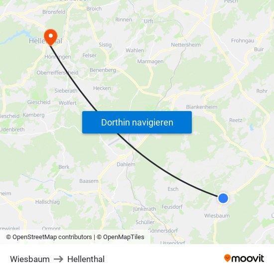 Wiesbaum to Hellenthal map