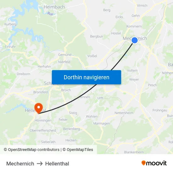 Mechernich to Hellenthal map