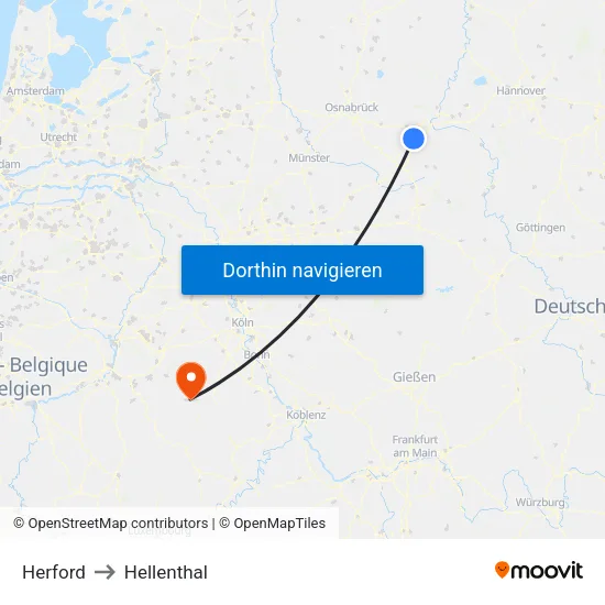 Herford to Hellenthal map