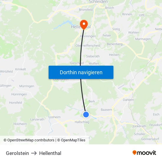 Gerolstein to Hellenthal map