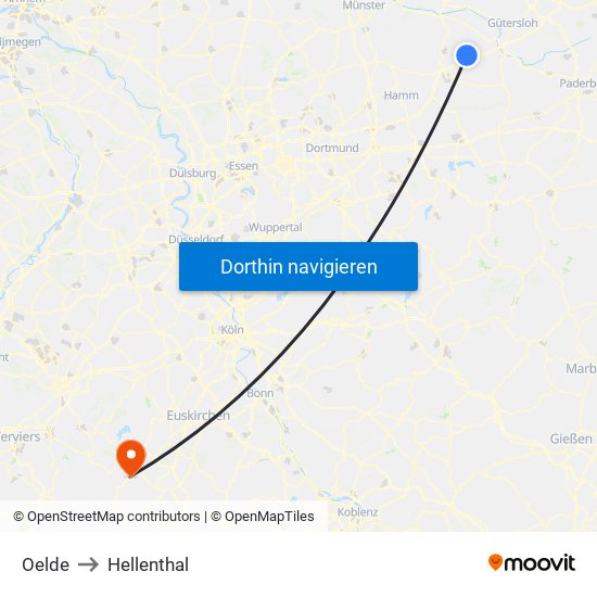 Oelde to Hellenthal map