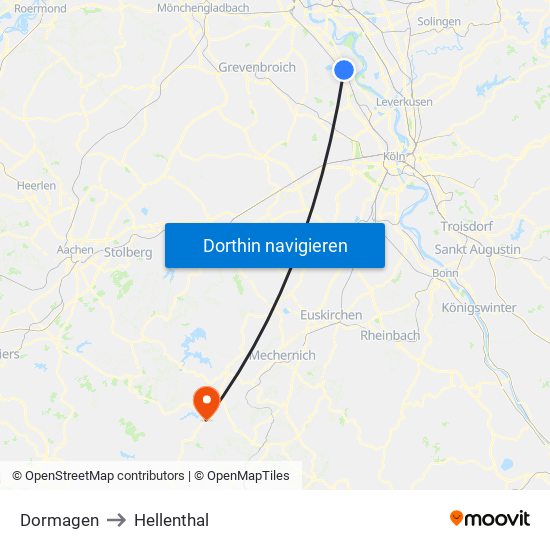 Dormagen to Hellenthal map