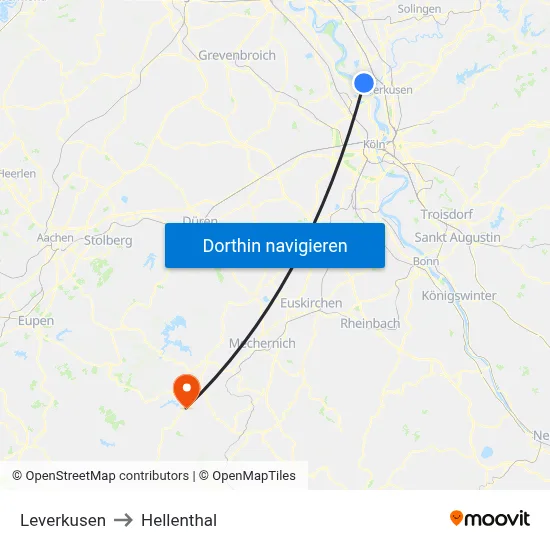 Leverkusen to Hellenthal map