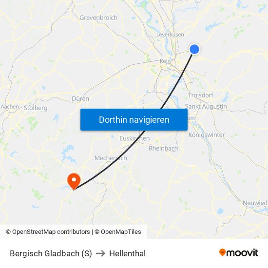 Bergisch Gladbach (S) to Hellenthal map