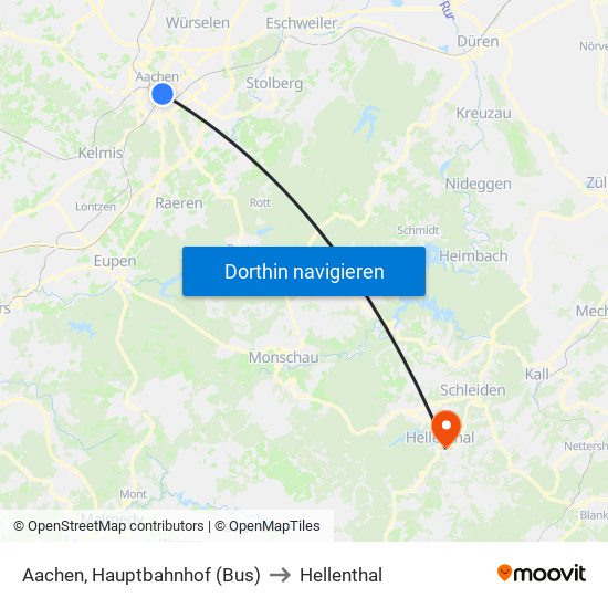 Aachen, Hauptbahnhof (Bus) to Hellenthal map